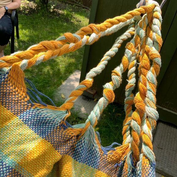 handmade cotton plaid hammock yellow blue orange colourful check‎ checkered - Picture 5 of 7